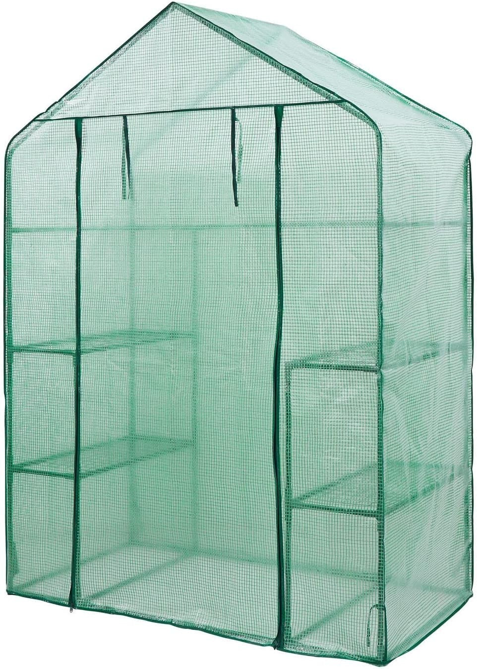 Walk-In Greenhouse with 4 Shelves Reinforced PE Cover Roll-Up Door 143x195cm