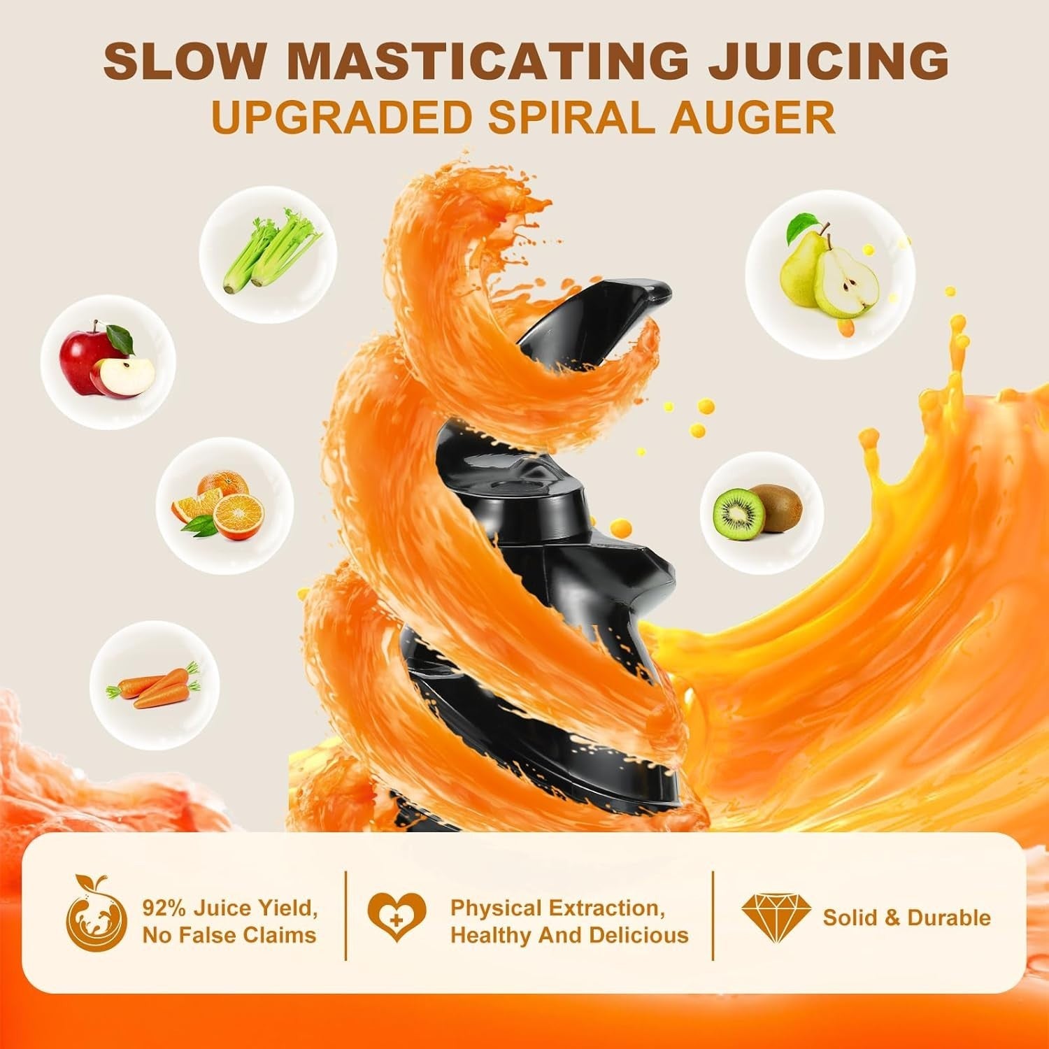Cold Press Juicer 103mm Wide Chute Whole Fruit Slow Juicer 250W Quiet