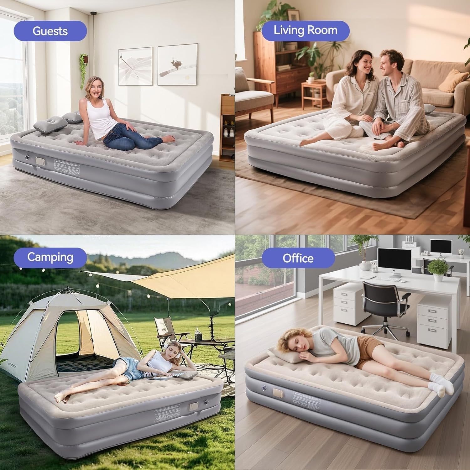 Double/King Air Mattress with Built-In Electric Pump – Inflatable Guest & Campin
