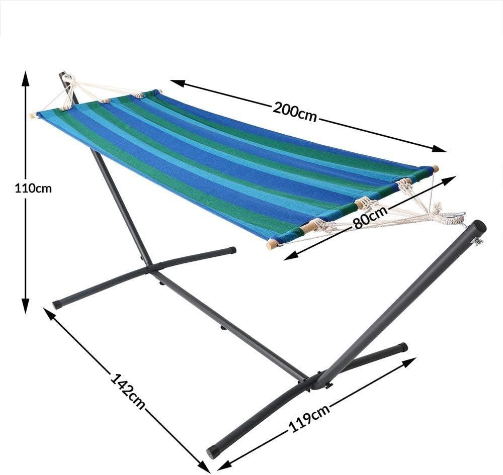Blue Hammock with Metal Stand | 100kg Capacity | 200x80cm Outdoor Garden Bed
