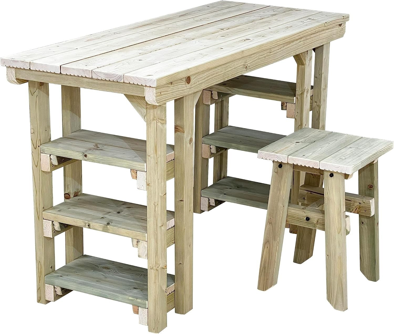 150cm Wooden Garden Potting Table with Chair – Multi-Purpose Outdoor Workbench