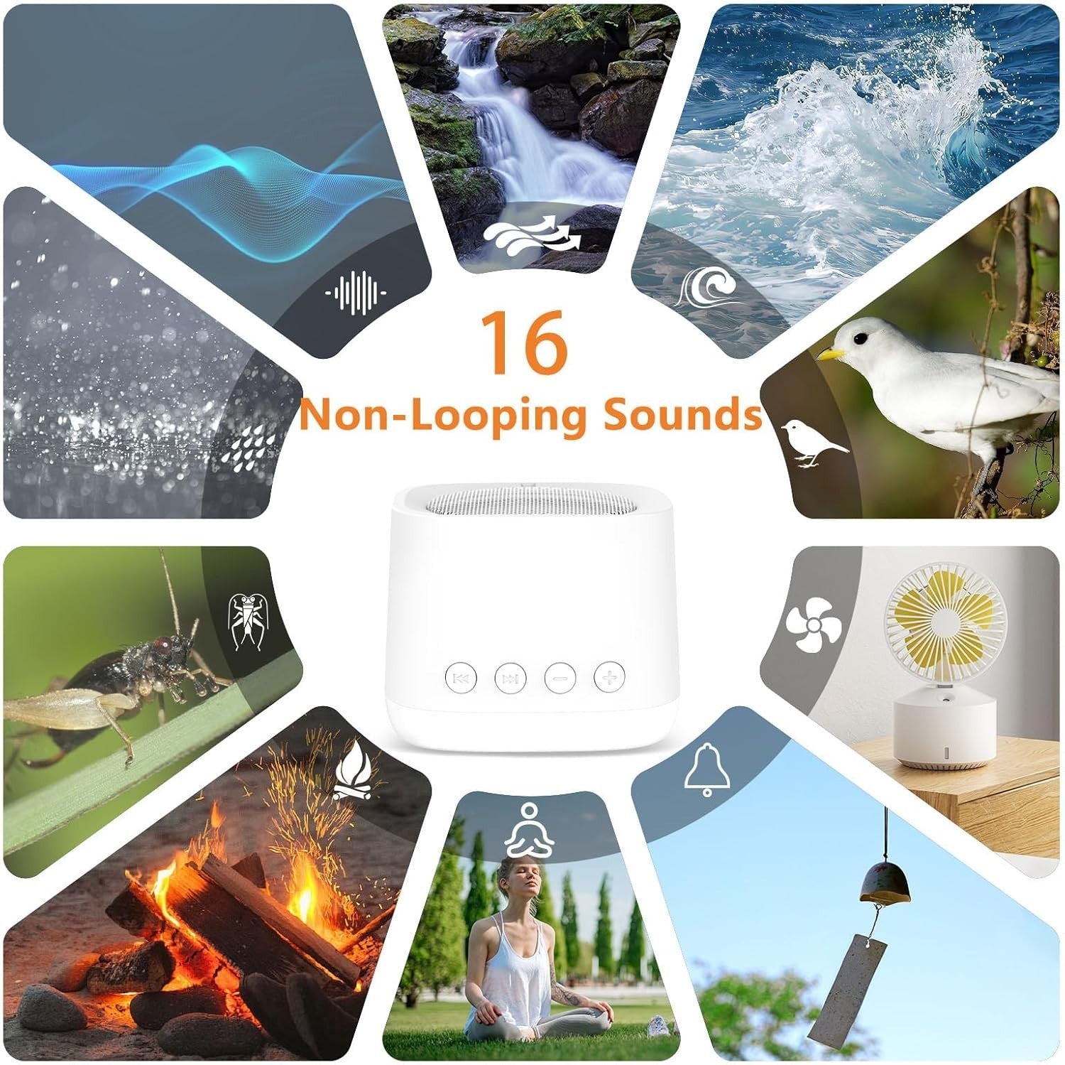 Portable Travel White Noise Sound Machine with Night Light & Timer