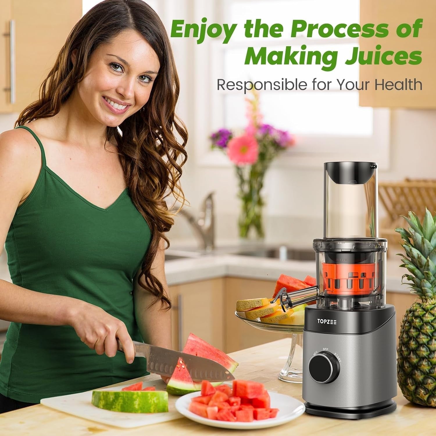 Cold Press Slow Juicer Extra Large Feed Chute Whole Fruit Easy Clean