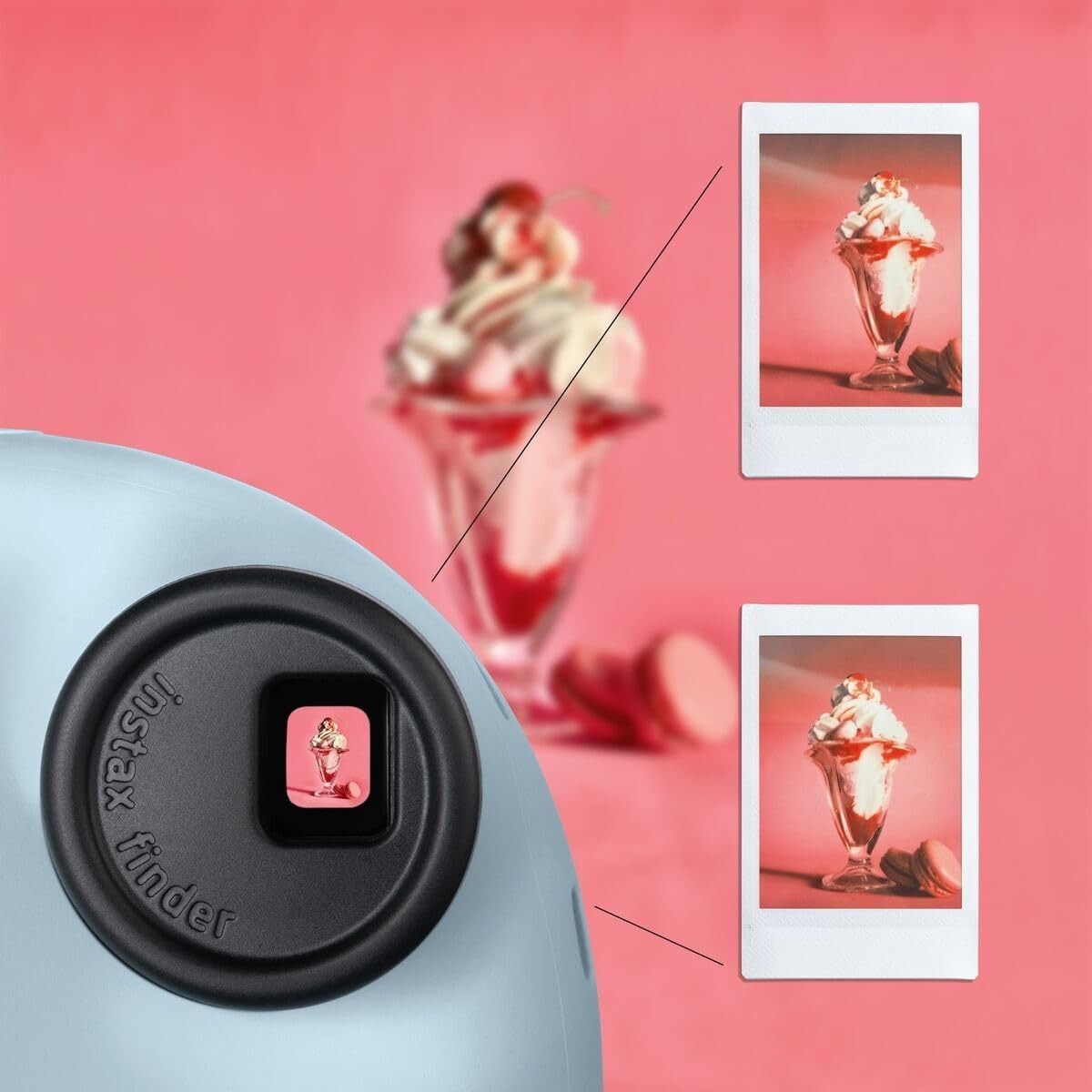 Mini Instant Camera Selfie Mirror Auto Flash Pastel Blue Photo Printer