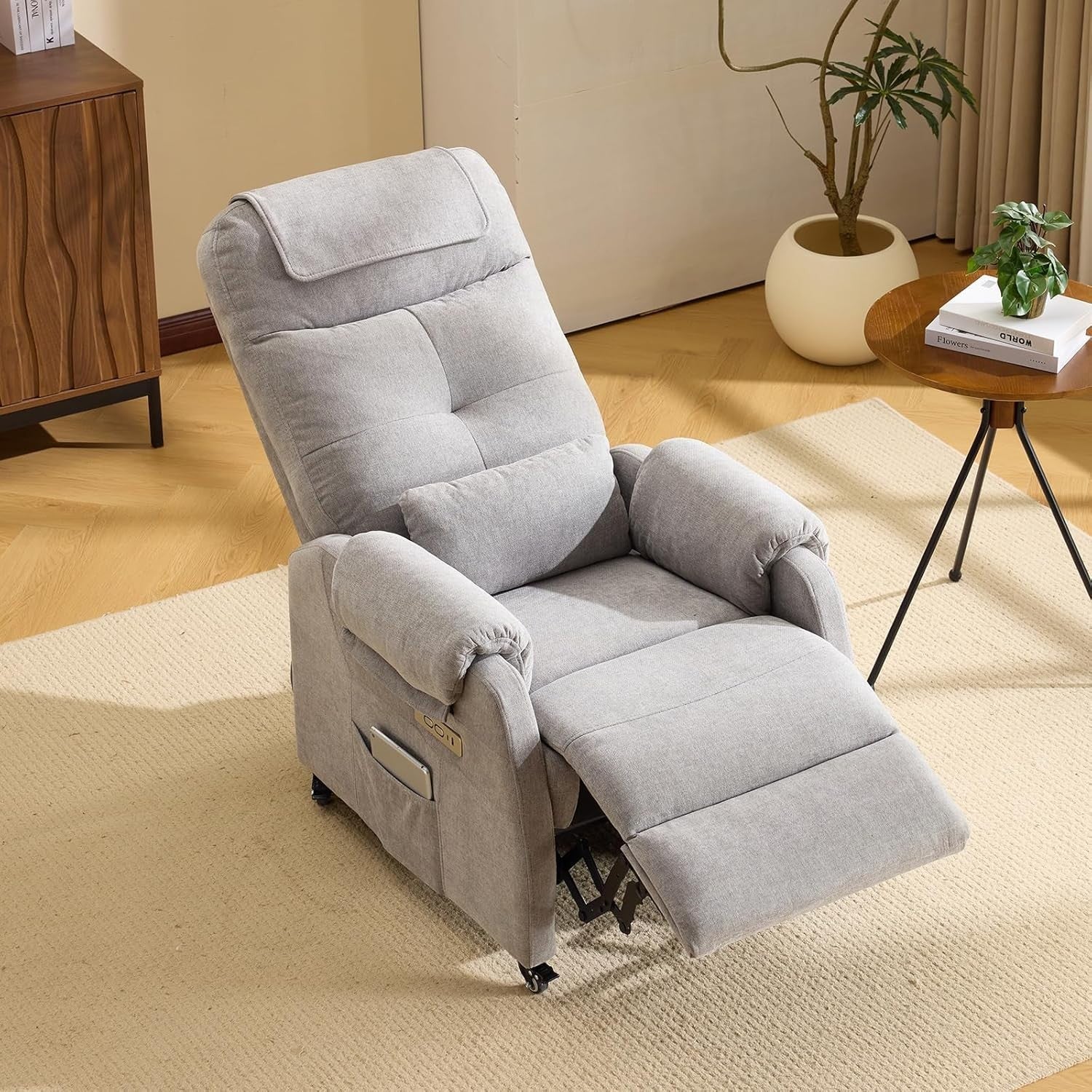 Recliner Chair w/ Wheels Electric Massage Heat High Back Footrest Fabric Grey