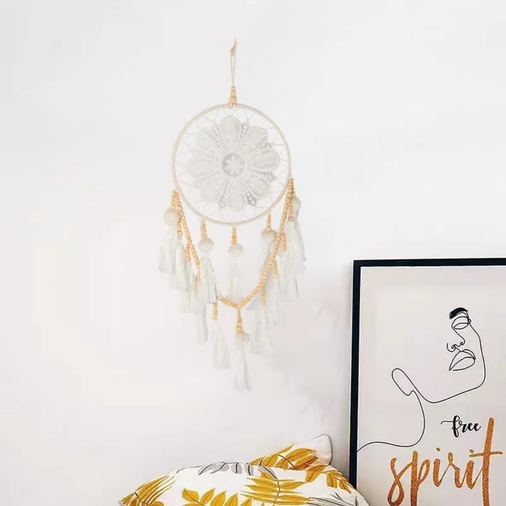 Boho Macrame Dream Catcher Wall Hanging – Cotton Tassel Decor