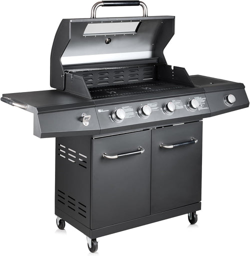 5 Burner Premium Gas BBQ Grill | Glass Lid Window | Side Burner