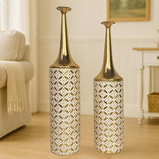 Tall Floor Vases Set of 2 Gold White Metal Home Decor 66/59cm