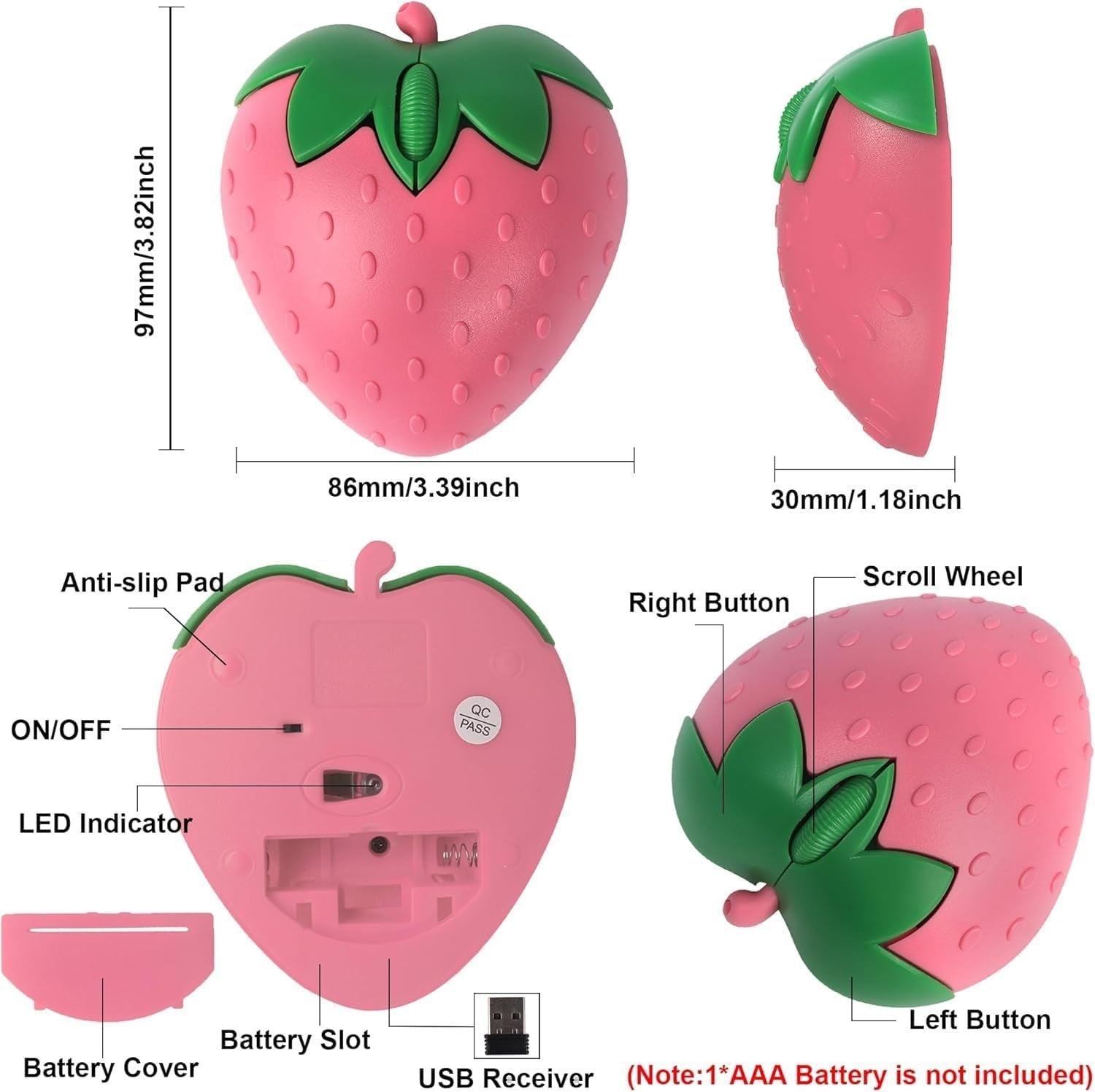Wireless Bluetooth Mouse Cute Strawberry Silent 2.4G Dual Mode