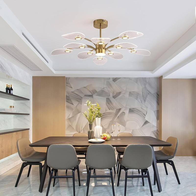 Gold LED Chandelier 10-Light Dimmable Pendant for Living Room
