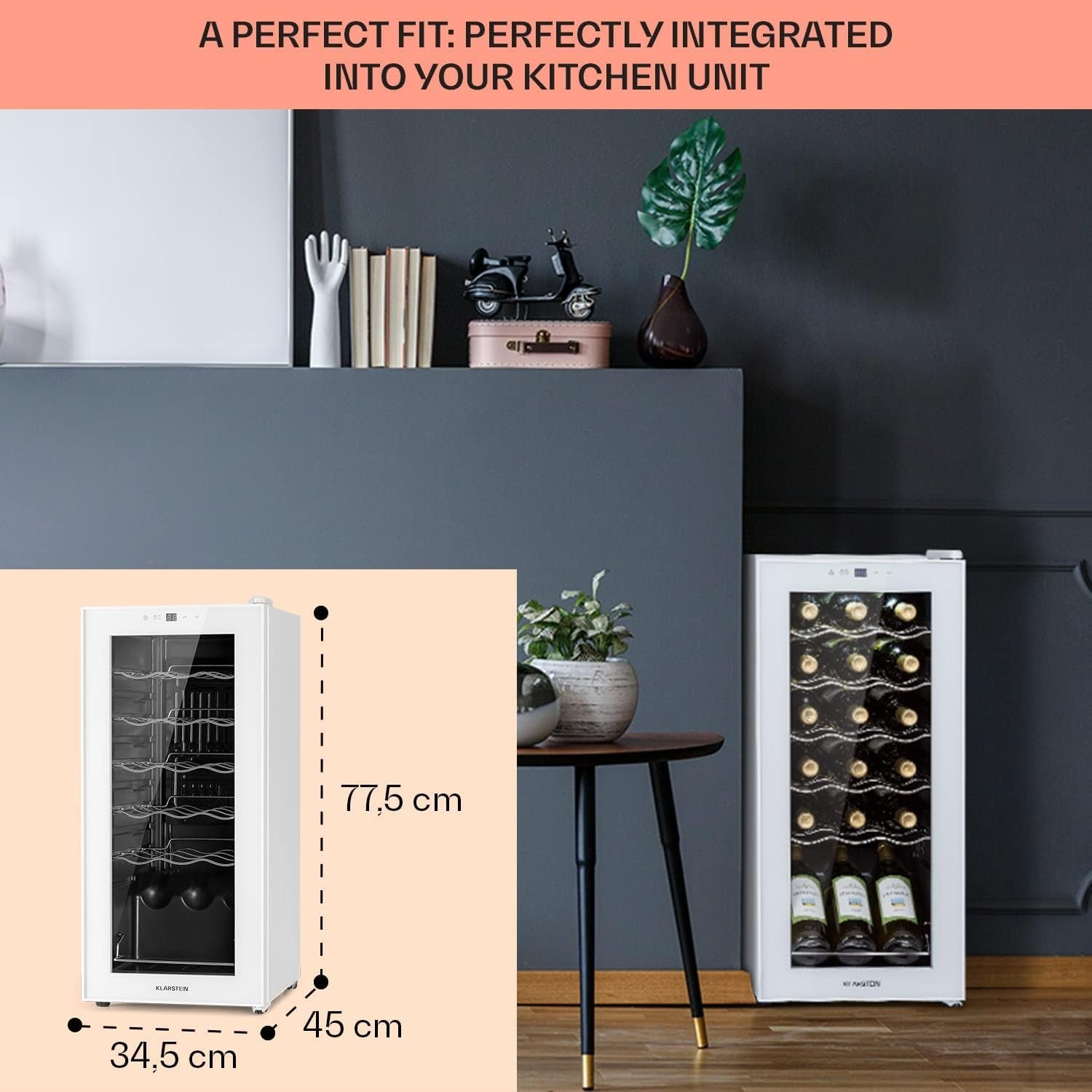 Wine Cooler Fridge 18 Bottle Glass Door Single Zone Slim Freestanding White