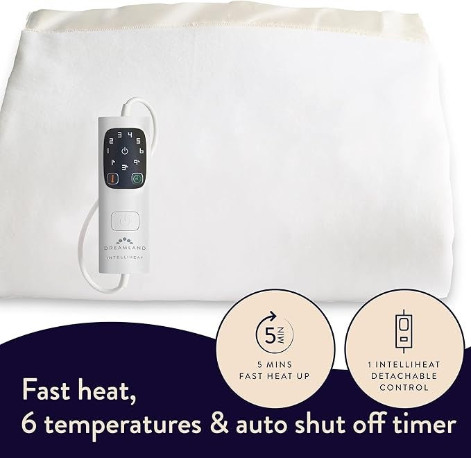 Electric Heated Overblanket Single 180x135cm Fast Heat Timer Washable