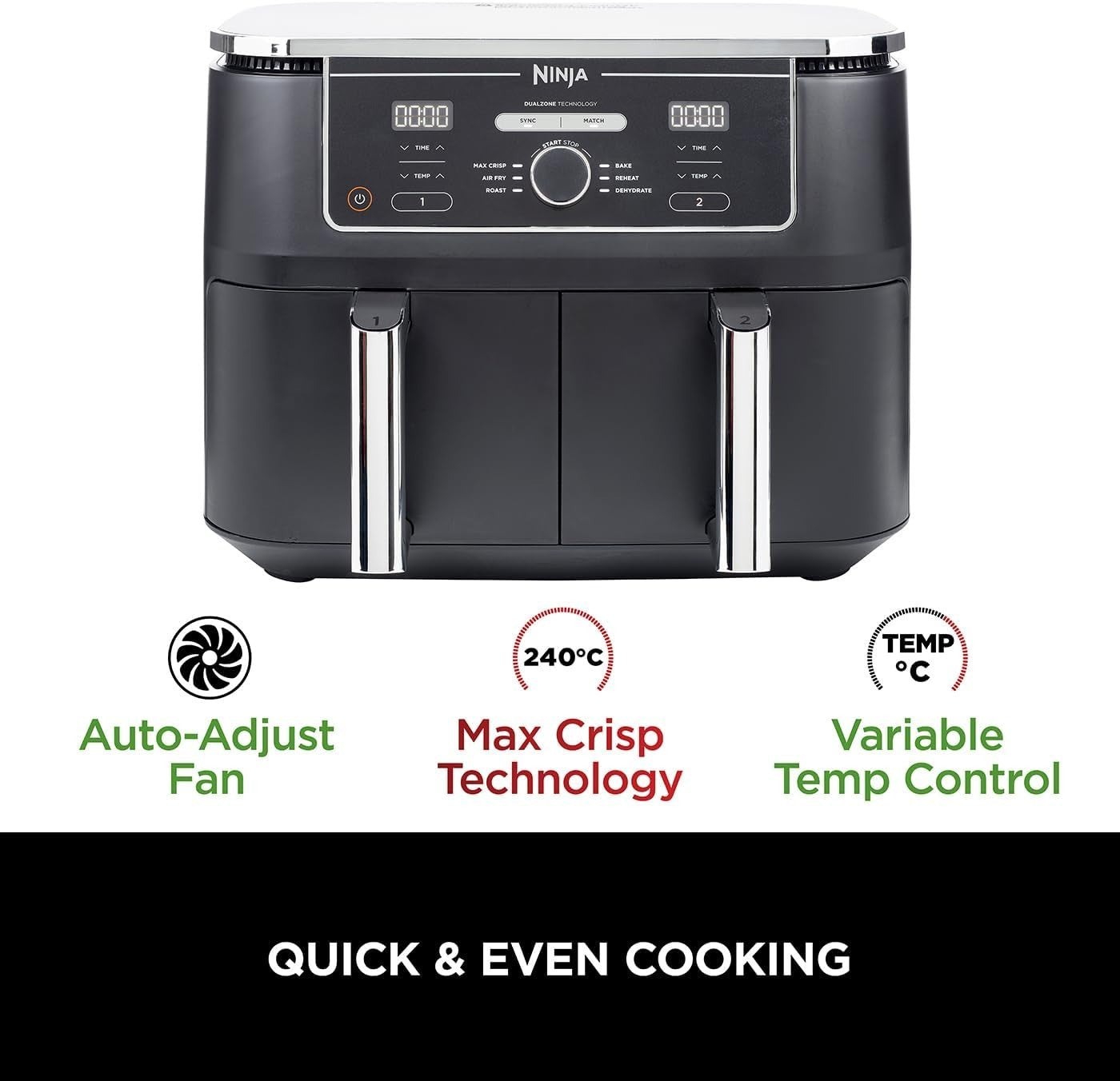 Dual Zone Digital Air Fryer 9.5L | 6-in-1 | Extra-Large Capacity No-Oil Cooking
