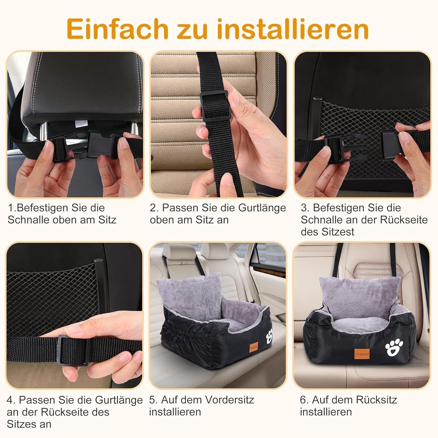 Large Dog Booster Car Seat Washable Pet Travel Bed 2 Safety Leads