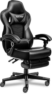 Racing Gaming Chair w/ Footrest Reclining PU Leather Grey
