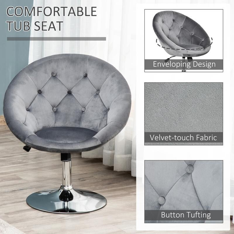 Grey Velvet Swivel Bar Stool Chair Tufted Back Height Adjustable Seat