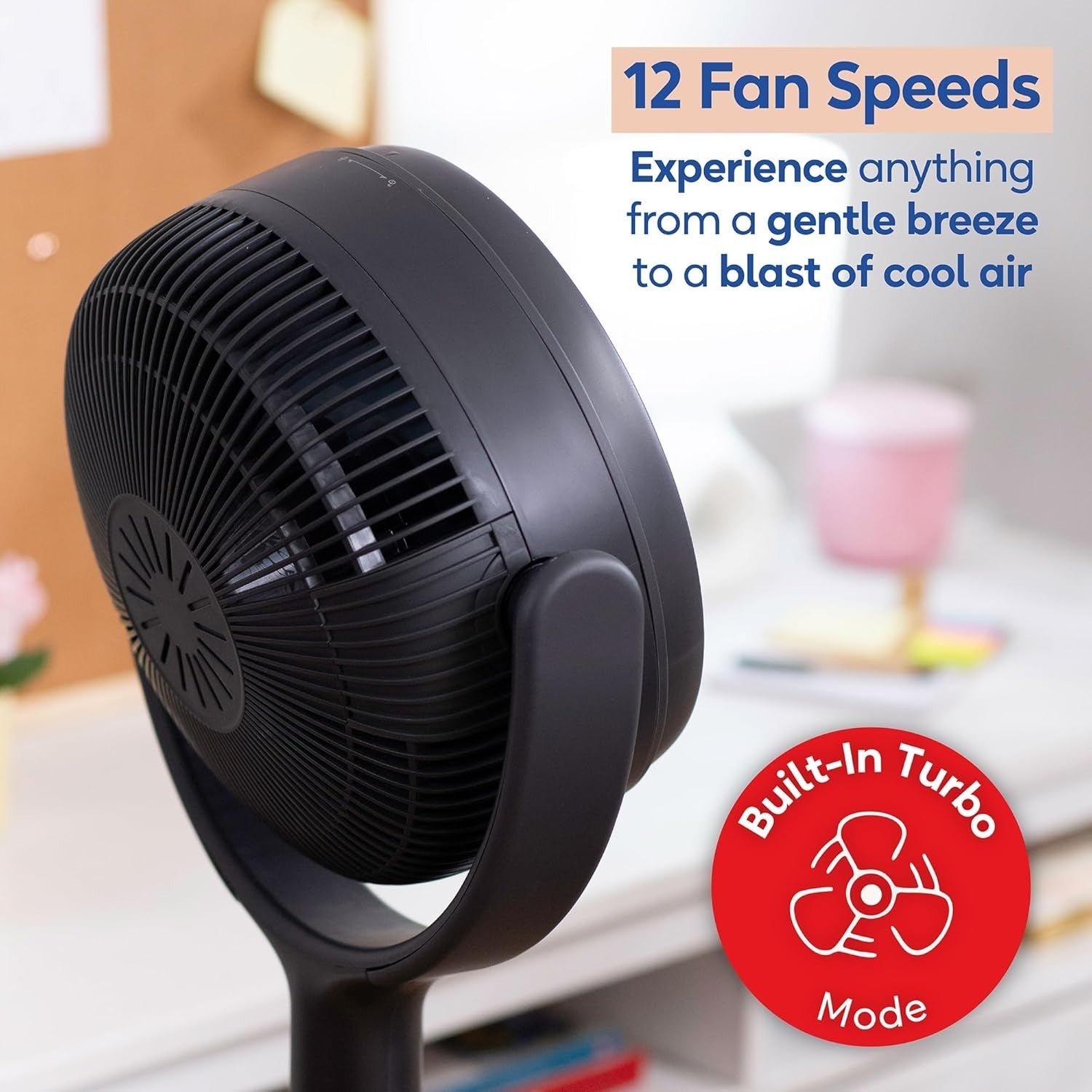 Charcoal Grey Pedestal Circulator Fan 12-Speed 130° Oscillation Remote Timer