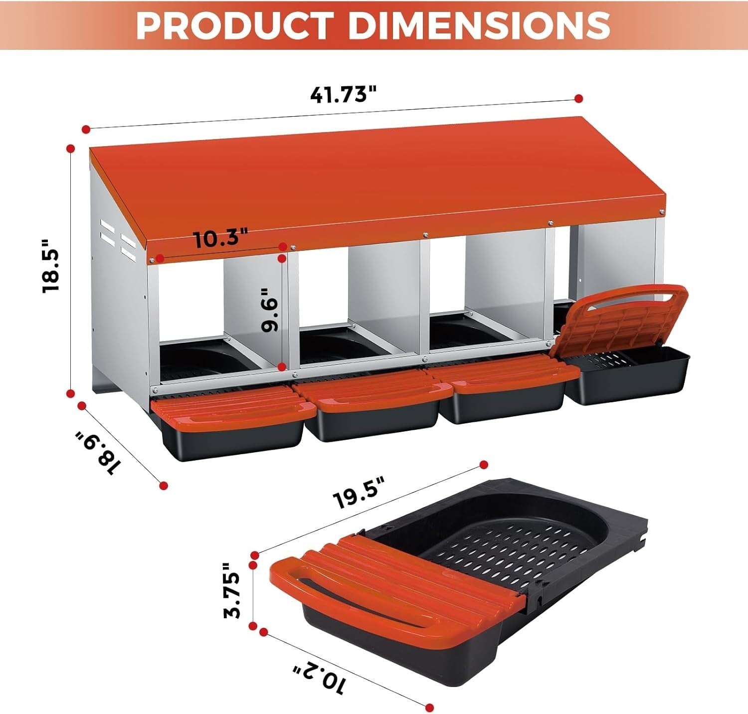 4 Chamber Galvanised Steel Chicken Nest Box Pull-Out Tray