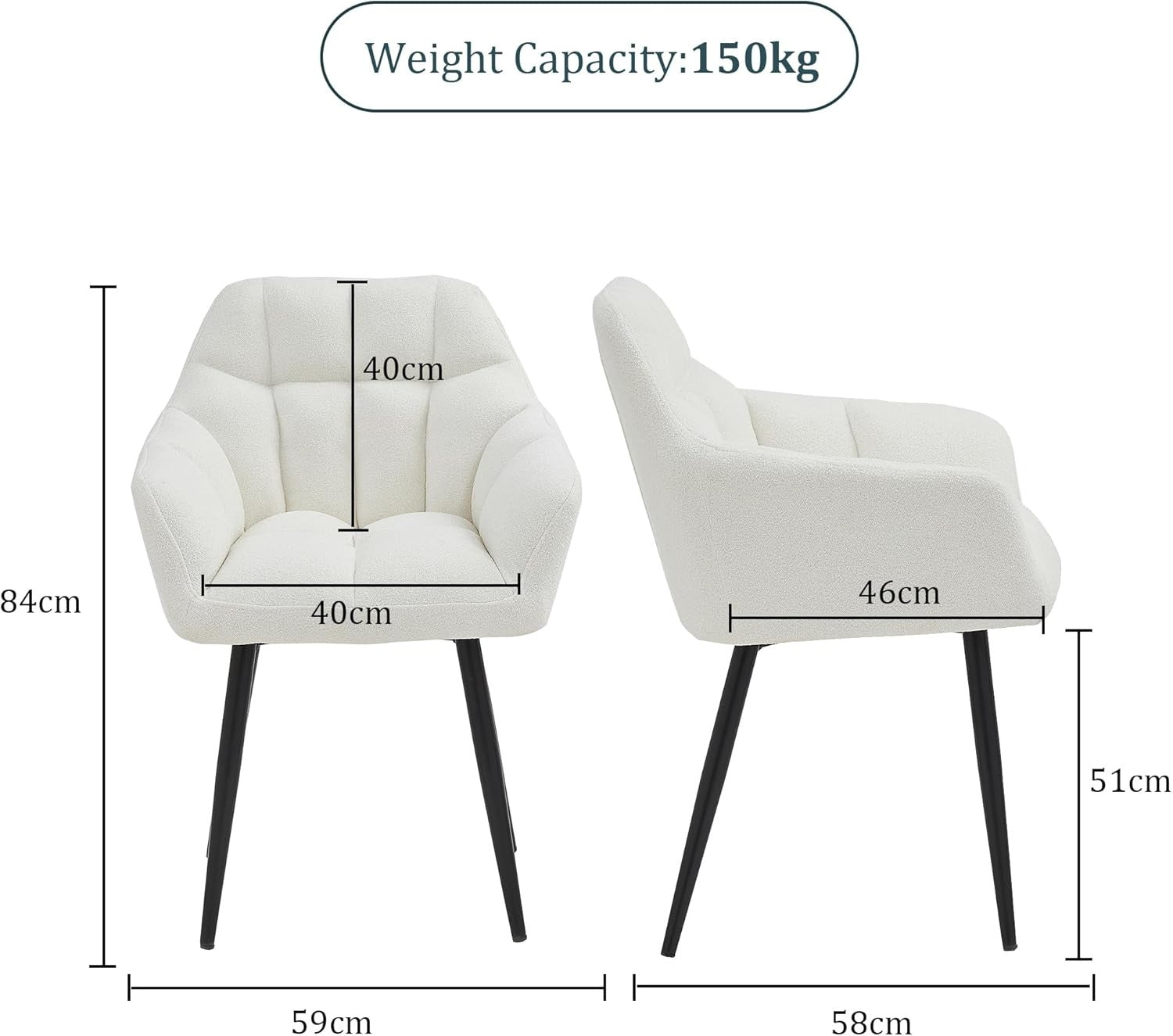 Boucle Accent Tub Chair Cream White Upholstered Dining Armchair