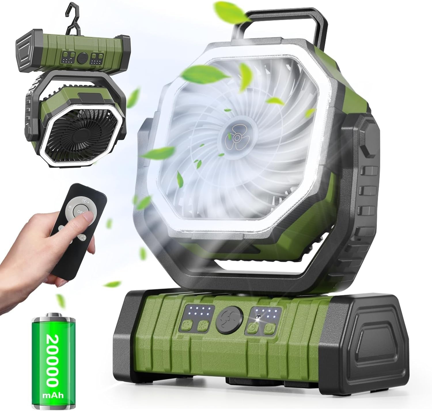 Rechargeable Camping Fan 20000mAh LED Light 4-Speed Portable Cooling USB Remote