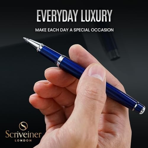 Personalised Rollerball Pen Midnight Blue Chrome Medium Ink Gift