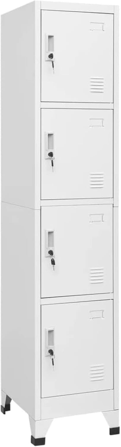 4 Door Grey Metal Locker Cabinet Lockable Storage Cupboard Office Gym 180cm