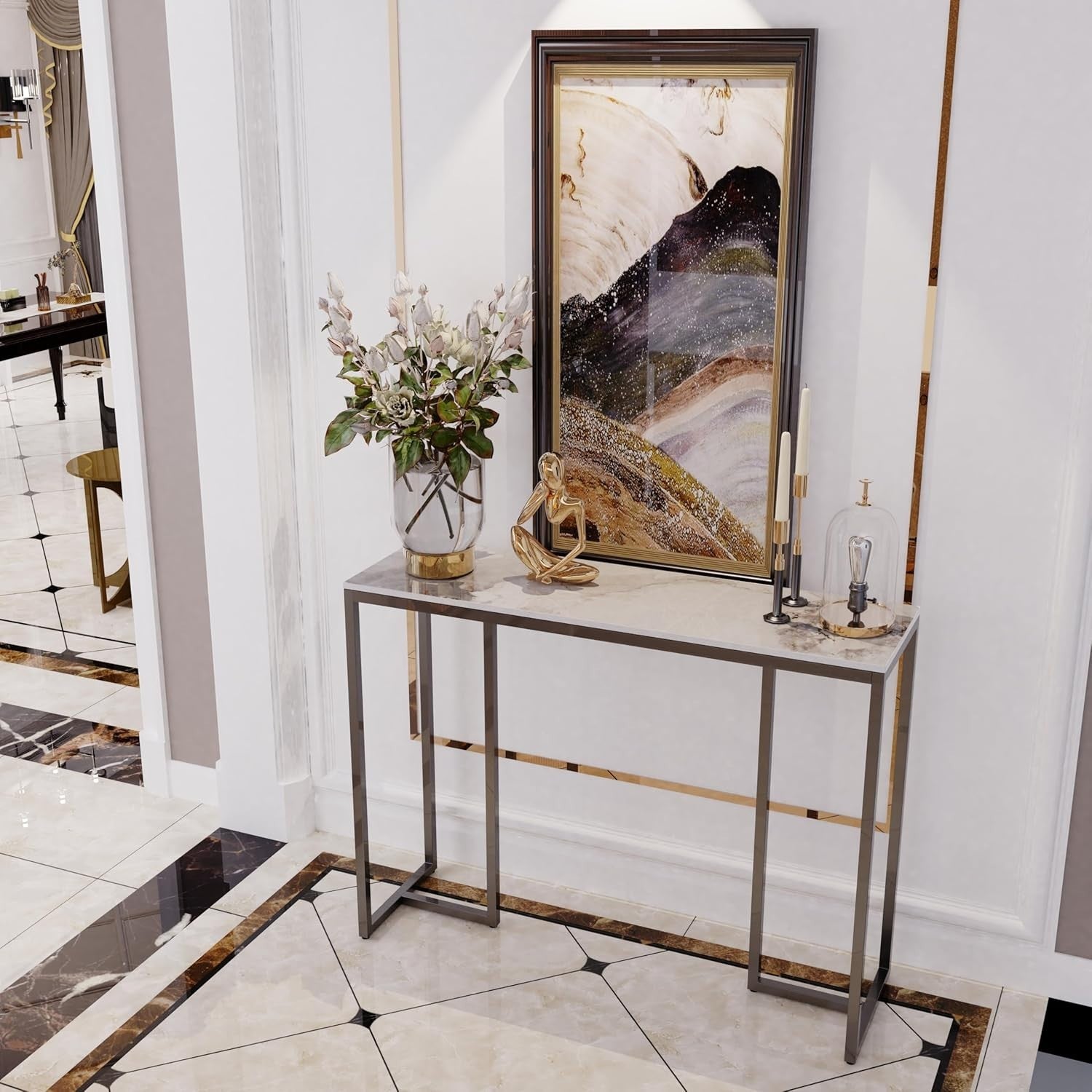Marble Console Table Narrow Hallway Desk 100x30cm Modern Entryway Sofa