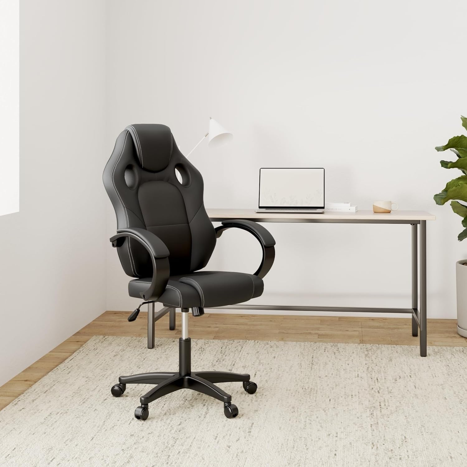 Racing Style Gaming Chair Black PU Leather Ergonomic Swivel Desk