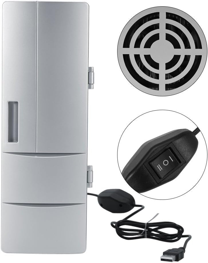 1L Mini USB Fridge Silver Portable Cooler & Warmer PC Car Desk
