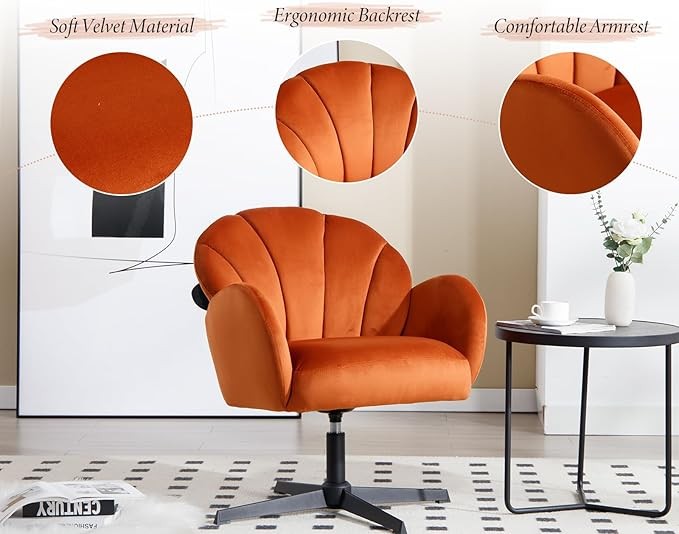 Velvet Swivel Armchair Vanity Tub Chair Modern Accent Orange