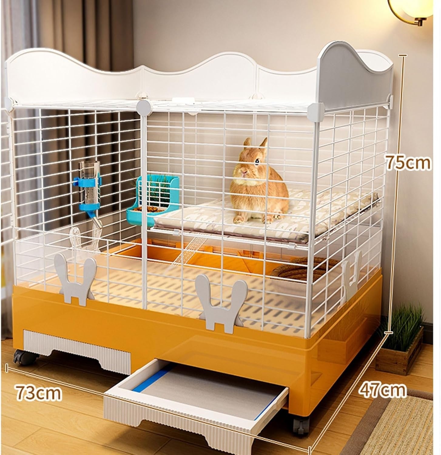 Large Rabbit Cage Indoor Double Layer Easy Clean with Tray Wheels