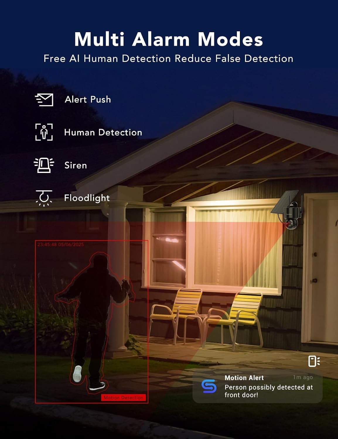 2K Solar Security Camera Wireless Outdoor PTZ 360° WiFi IP66 CCTV
