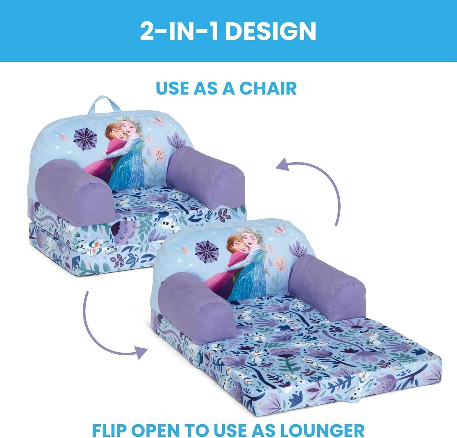 Kids Flip-Out Lounge Chair 2-in-1 Sleeper with Foam Comfort, Disney Frozen