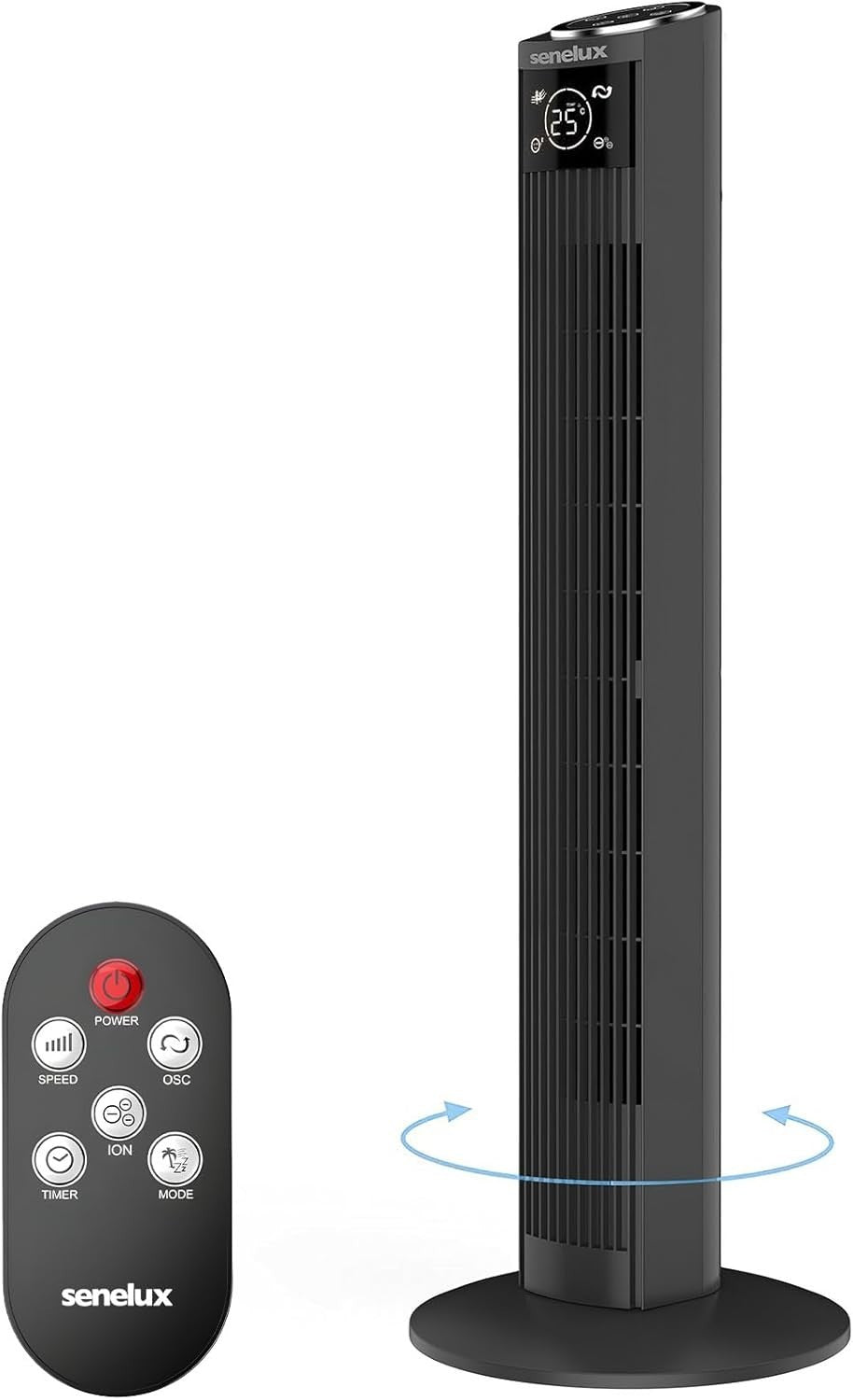 36" Tower Fan – Quiet Oscillating Cooling Fan w/ Remote Control Black & Silver