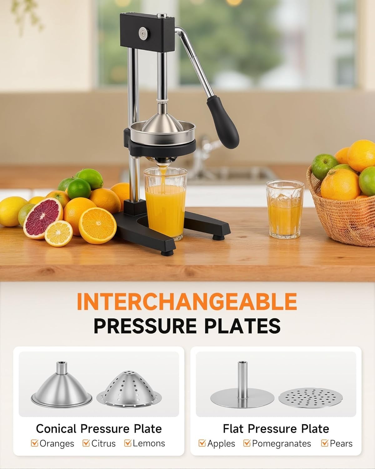 Heavy Duty Manual Citrus Press Cast Iron Juicer Dual Plates Dishwasher Safe