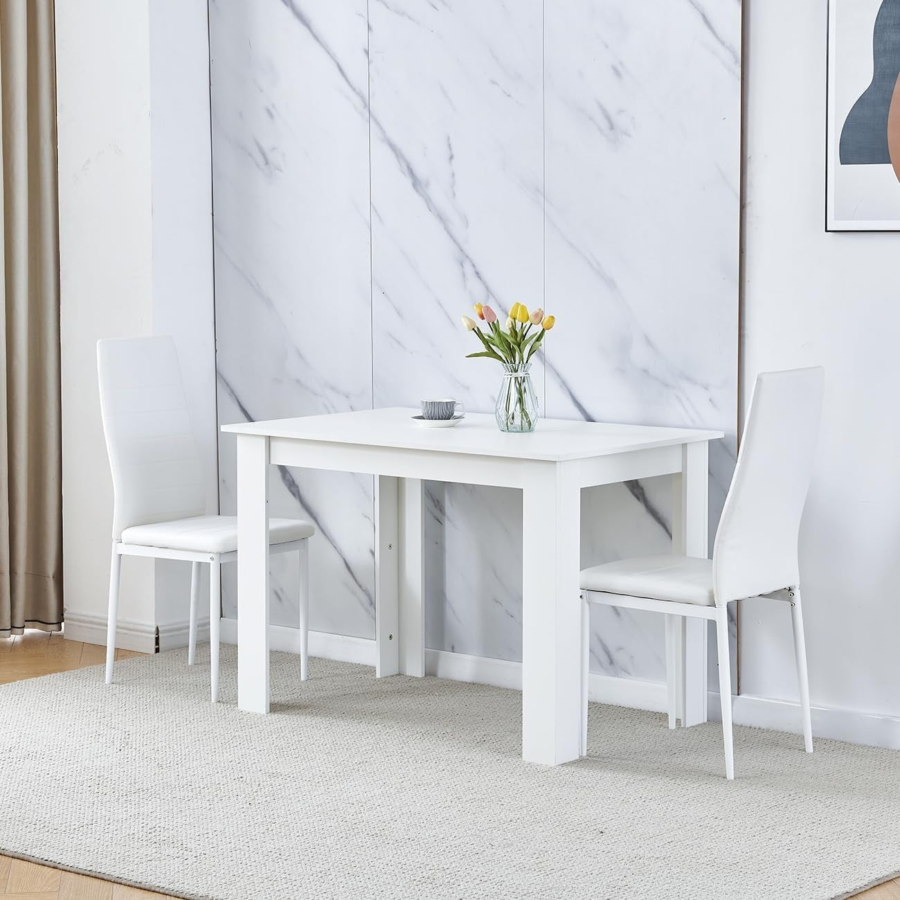 Modern 5-Piece White Dining Table & Chairs Set | Space-Saving, Durable Design