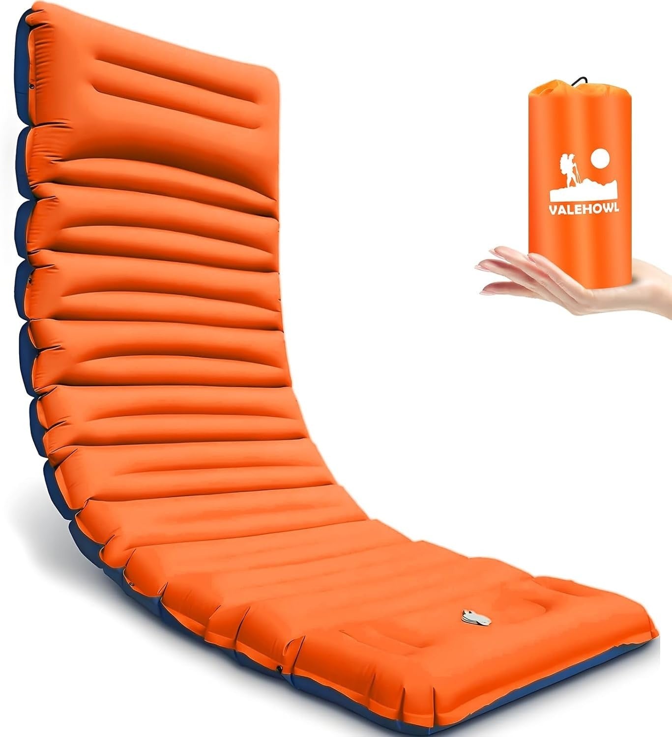 4in Inflatable Camping Sleeping Mat Orange Blue R4 Insulated Waterproof Pad