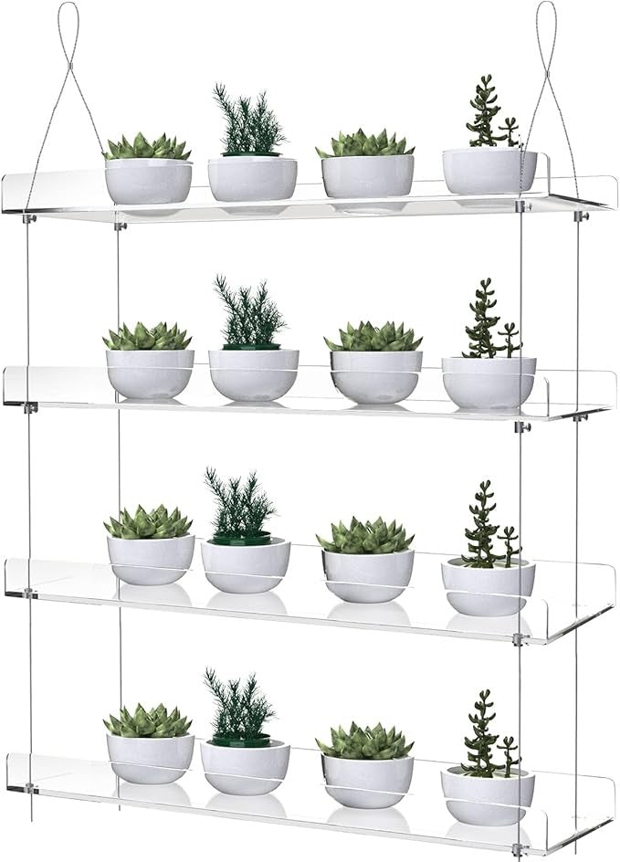 Hanging Acrylic Plant Shelves Clear Adjustable Window Flower Stand Indoor