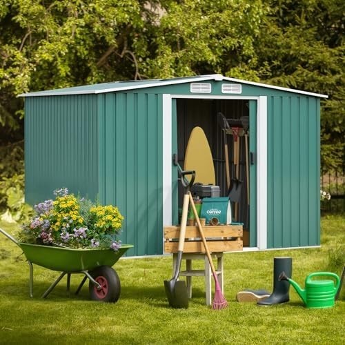 Lockable 8x6ft Metal Garden Shed with Sliding Doors & Ventilation Windows