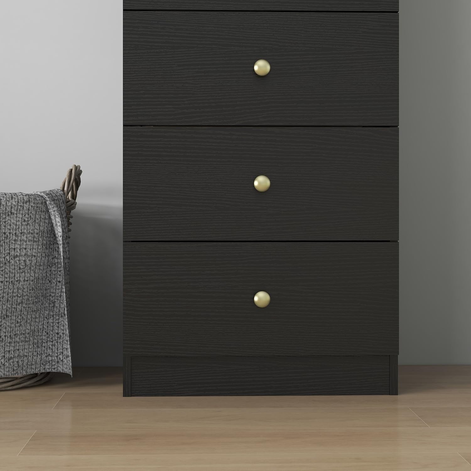 Tall Black 6 Drawer Chest | Slim Storage Cabinet with Gold Handles