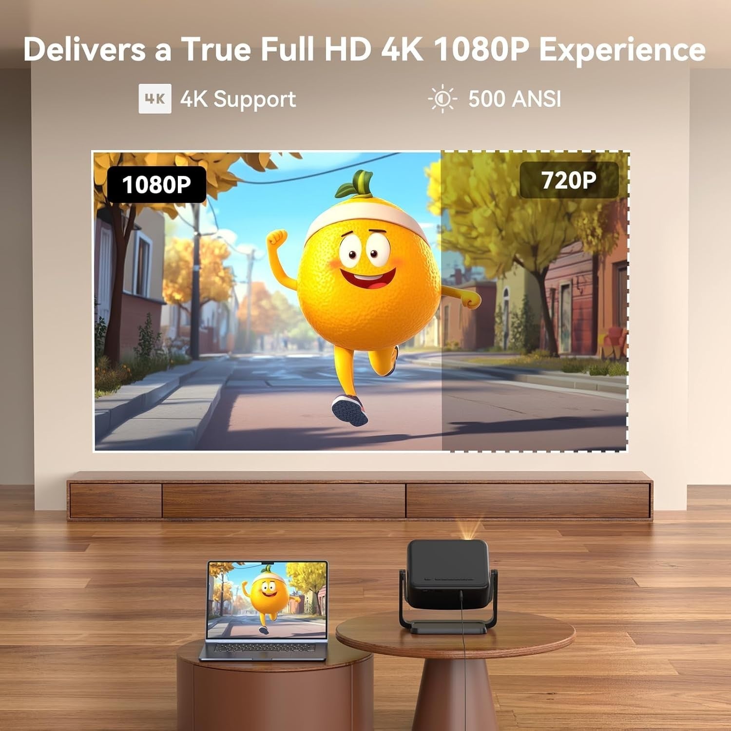 1080P Smart Projector 4K WiFi Bluetooth Netflix Android Auto Keystone