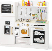 Kids Wooden Play Kitchen w/ Chalkboard Ice Maker White Toy