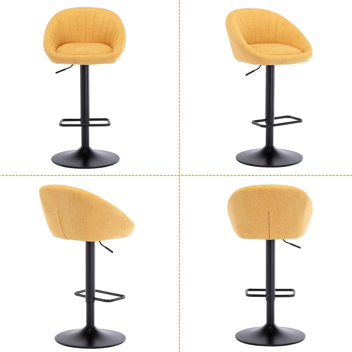 Yellow Modern L-Shaped Bar Stools Set of 4 – Comfortable Swivel Seats