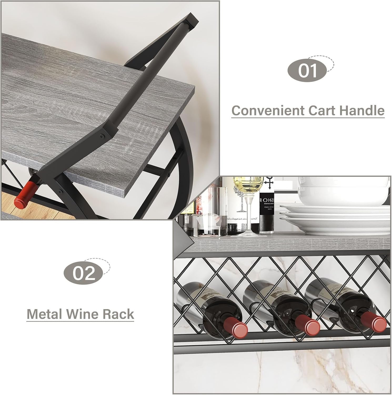 Industrial Drinks Trolley Bar Cart on Wheels Wine Rack Coffee Serving Cart