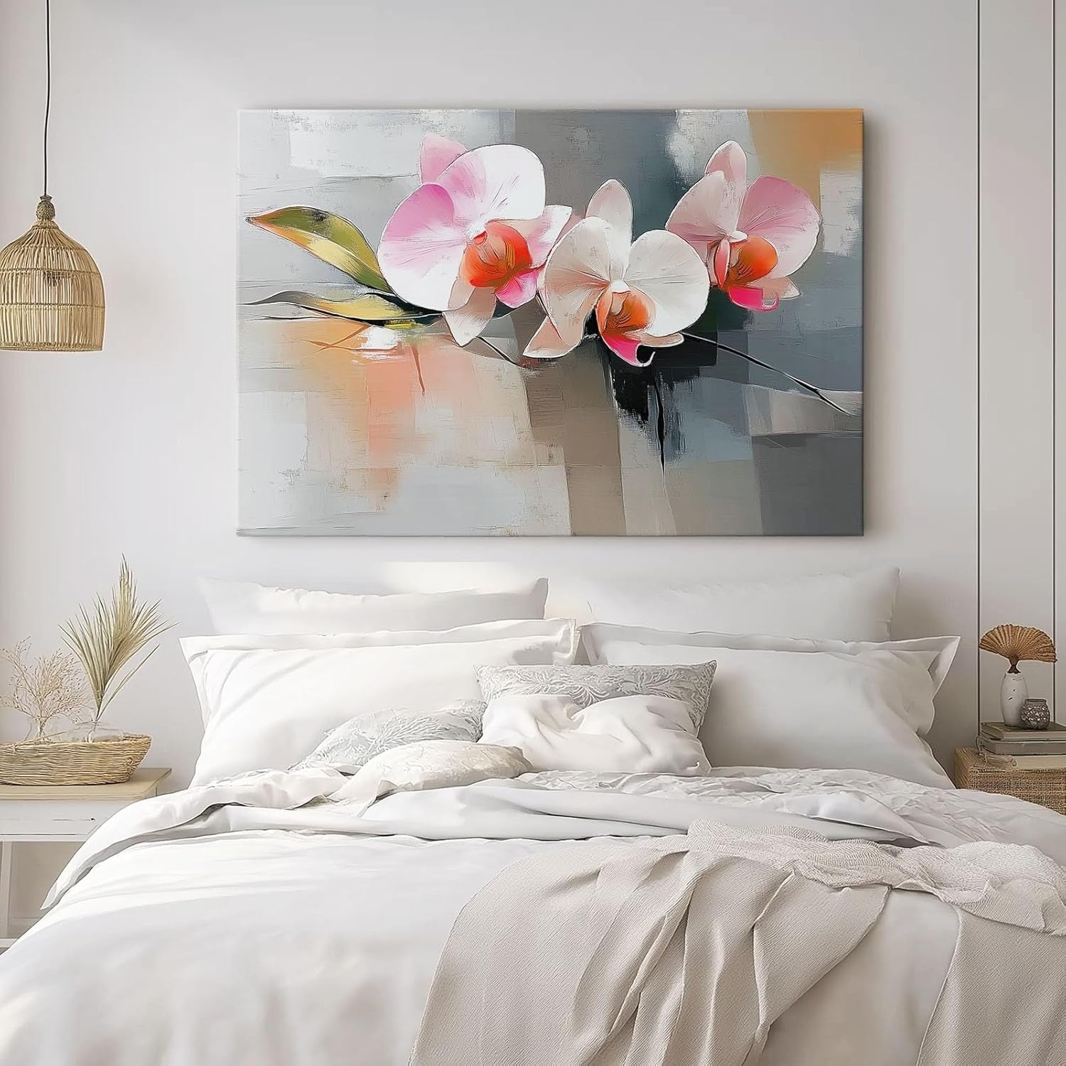 Large Pink White Orchid Canvas Wall Art Modern Print 60x40cm