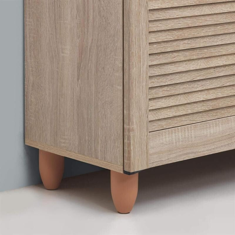 Oak Shoe Storage Cabinet 3 Door Cupboard – Entryway Hallway Organiser Unit