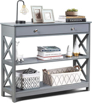 Modern Console Table with Drawer & Shelves, Narrow Hallway Desk