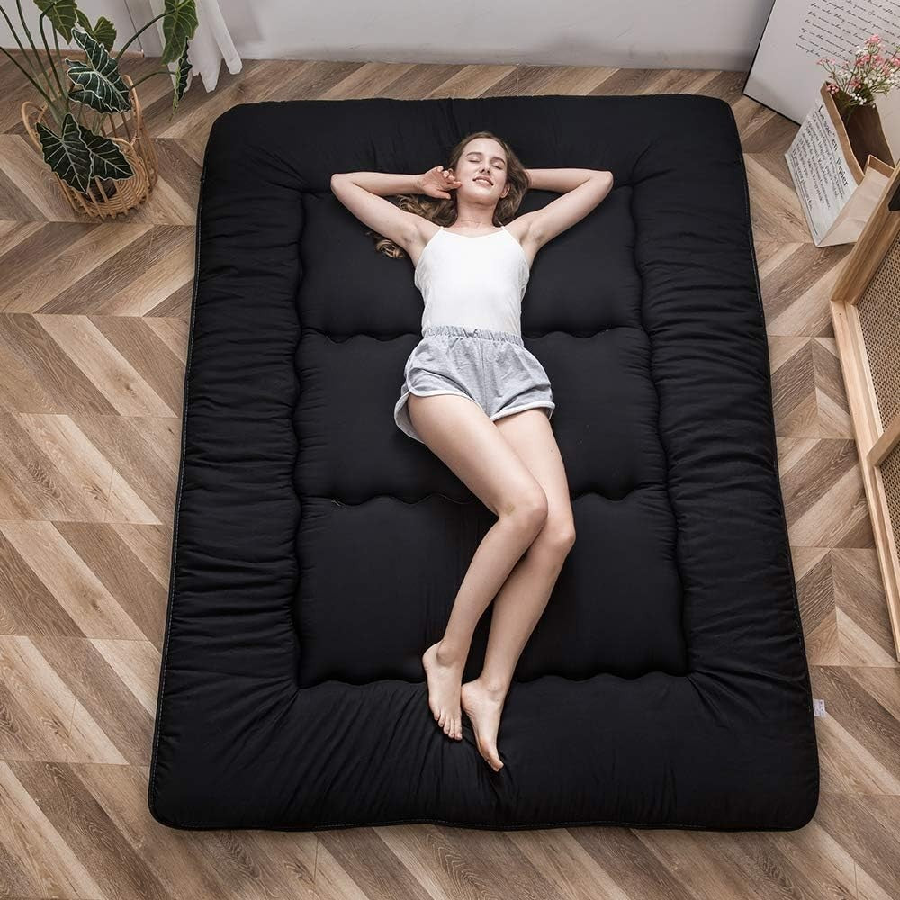 King Floor Futon Mattress Foldable Guest Bed Camping Sofa Black 150x200cm