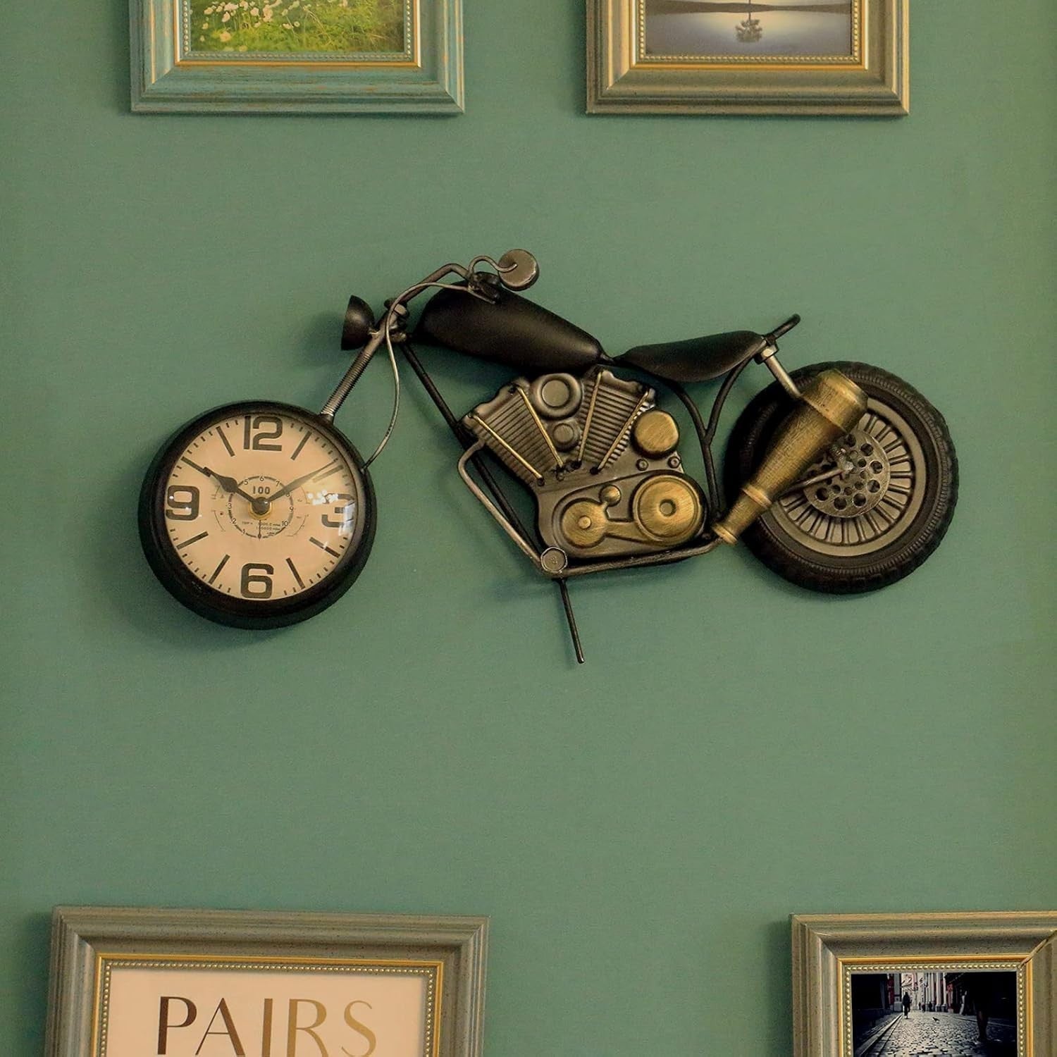 Motorcycle Desk Clock Gift for Him – Silent No-Tick Rustic Battery Decor