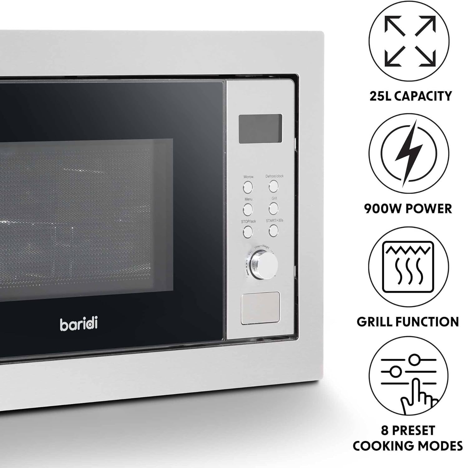 25L Integrated Microwave Oven 900W Grill Stainless Steel